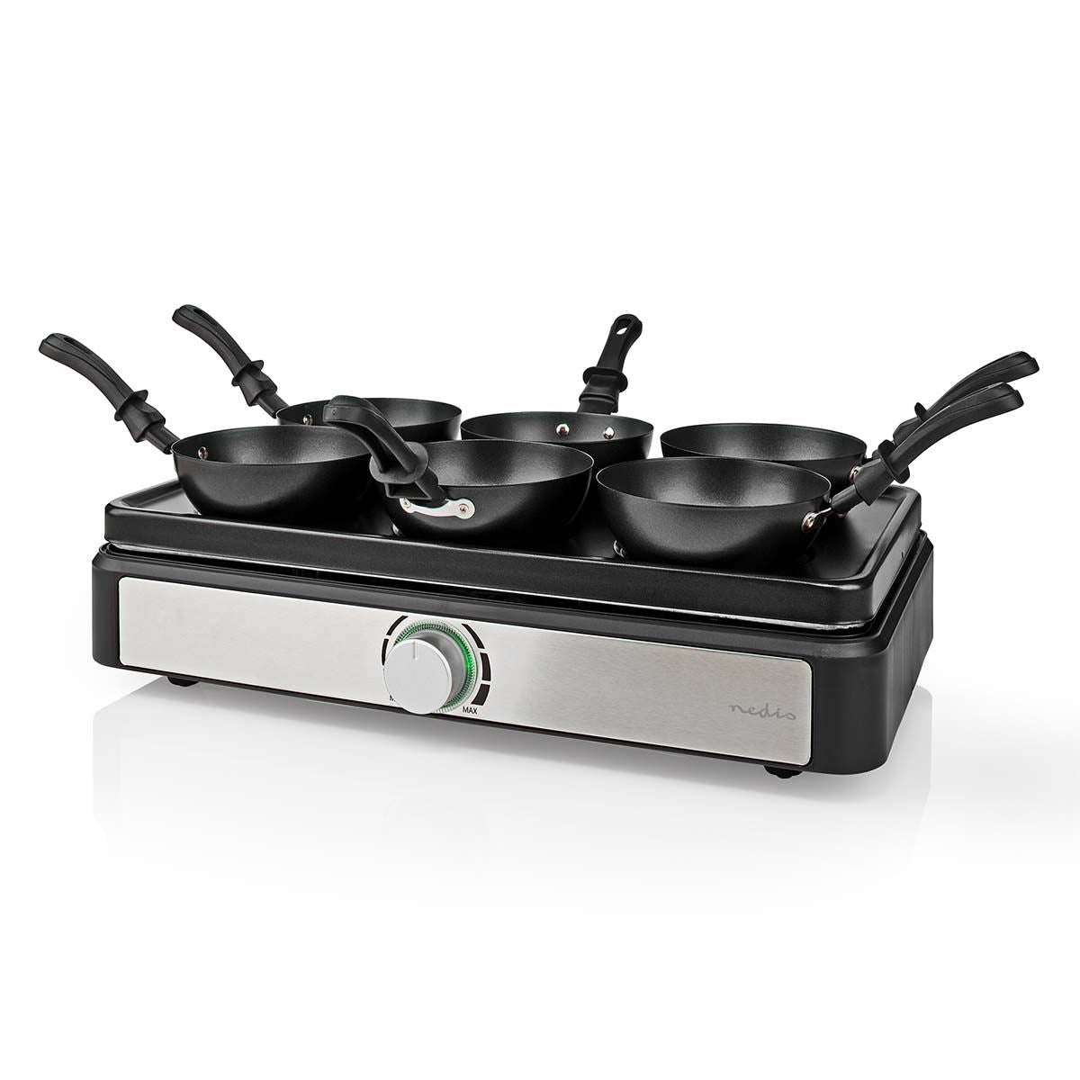 Nedis Party Wok Set | Grill | 6 Persons | Spatula | Temperature setting | Non stick coating | Rectangle