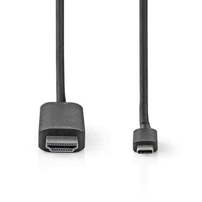 Nedis USB-C™ Adapter | USB 3.2 Gen 1 | USB-C™ Male | HDMI™ Connector | 4K@60Hz | 2.00 m | Round | Nickel Plated | PVC | Black | Box