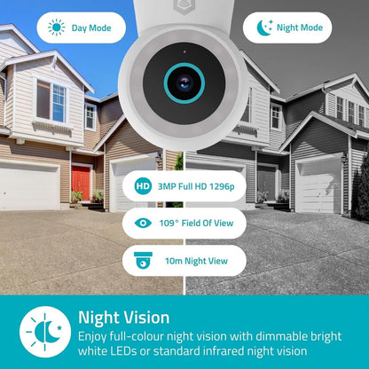 Nedis SmartLife Outdoor Camera | Wi-Fi | Spotlight | 3MP Full HD 1296p | IP65 | Cloud Storage (optional) / microSD (not included) / Onvif | 5 V DC | With motion sensor | Night vision | White