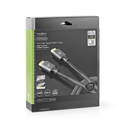 Nedis Ultra High Speed HDMI™ Cable | HDMI™ Connector | HDMI™ Connector | 8K@60Hz | 48 Gbps | 5.00 m | Round | 6.7 mm | Gun Metal Grey | Cover Box