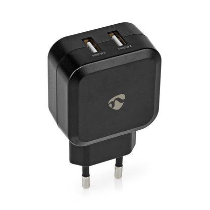 Nedis Wall Charger | 24 W | Quick charge feature | 2x 2.4 A | Number of outputs: 2 | 2x USB-A | No Cable Included | Single Voltage Output | Black