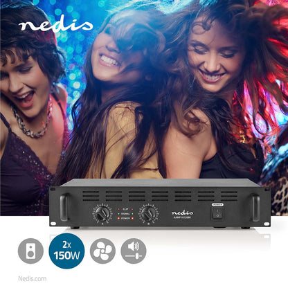 Nedis PA Amplifier | RMS output: 2x 100 W @ 8 Ohm / 2x 150 W @ 4 Ohm | 2 Channels | 2U | 19" rack mountable | Metal | Black