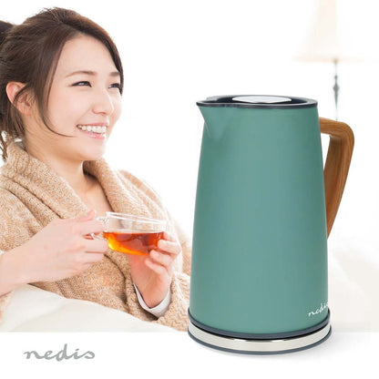 Nedis Electric Kettle | 1.7 l | Soft-Touch | Green | Rotatable 360 degrees | Concealed heating element | Strix® controller | Boil-dry protection