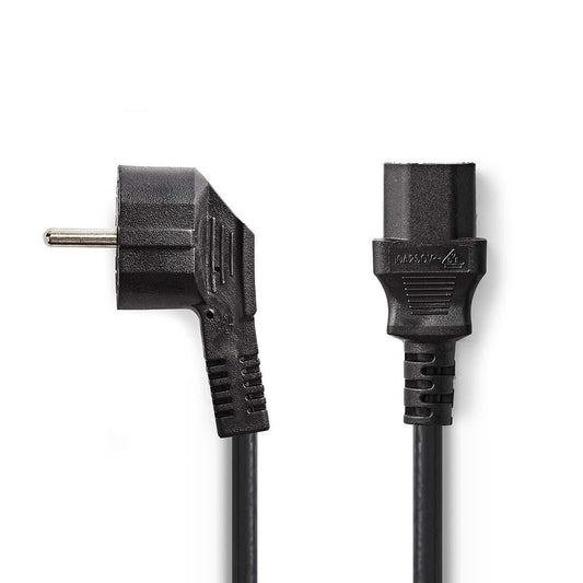 Nedis Power Cable | Plug with earth contact male | IEC-320-C13 | Angled | Straight | Nickel Plated | 3.00 m | Round | PVC | Black | Label