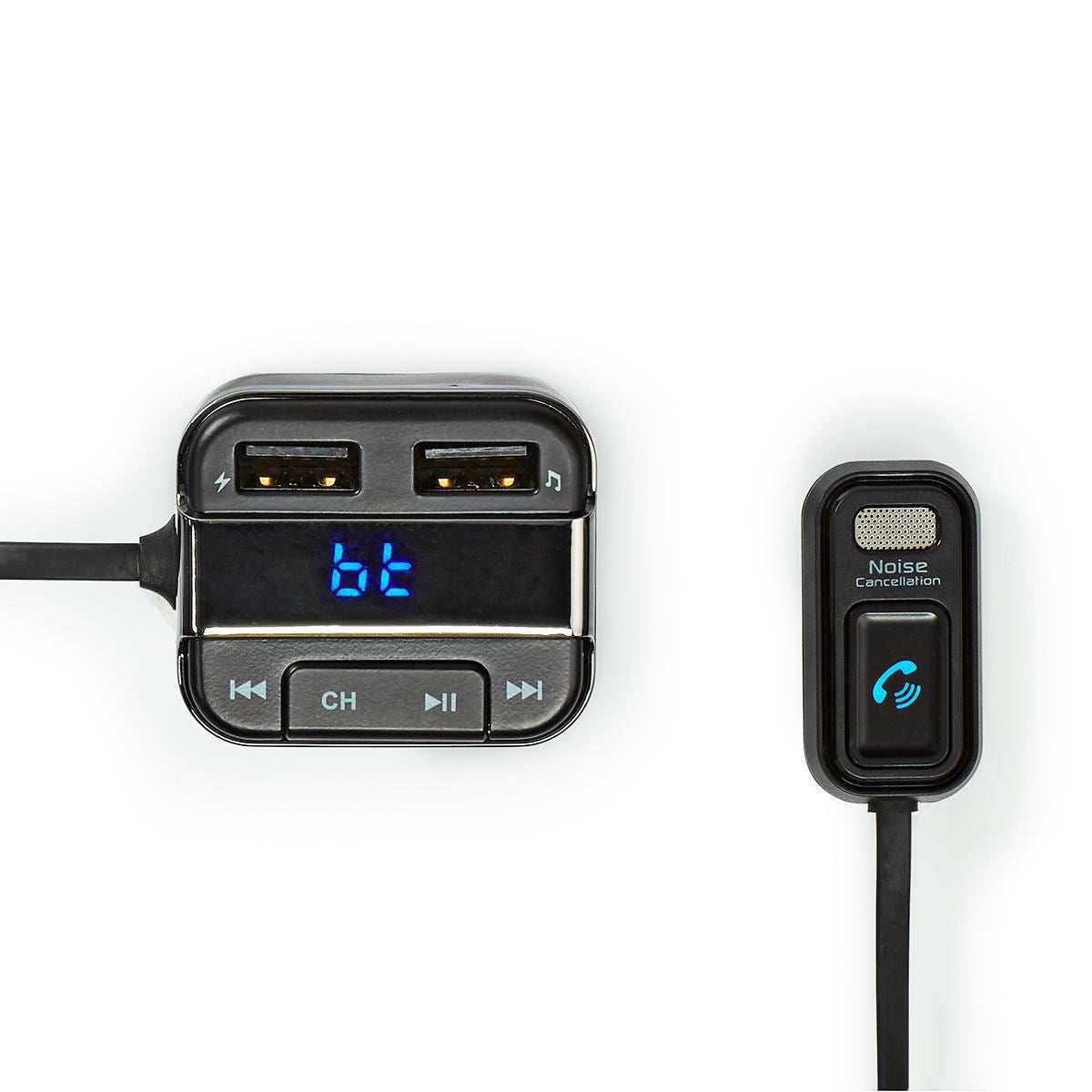Nedis Car FM Transmitter | Fixed | Hands free calling | 0.8 " | LED Screen | Bluetooth® | 5.0 V DC / 1.0 A / 5.0 V DC / 2.4 A | Google Assistant / Siri | Black / Grey