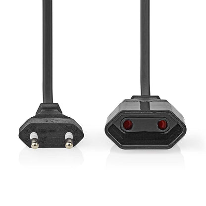 Nedis Power Cable | Euro Male | Euro Female | Straight | Straight | Nickel Plated | 2.00 m | Round | PVC | Black | Label