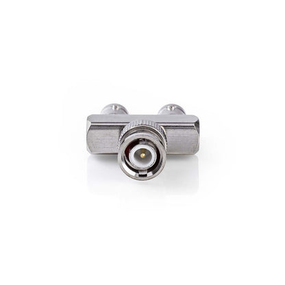 Nedis BNC Adapter | BNC Male | 2x BNC Female | Nickel Plated | 50 Ohm | Splitter | Metal | Silver | 10 pcs | Polybag