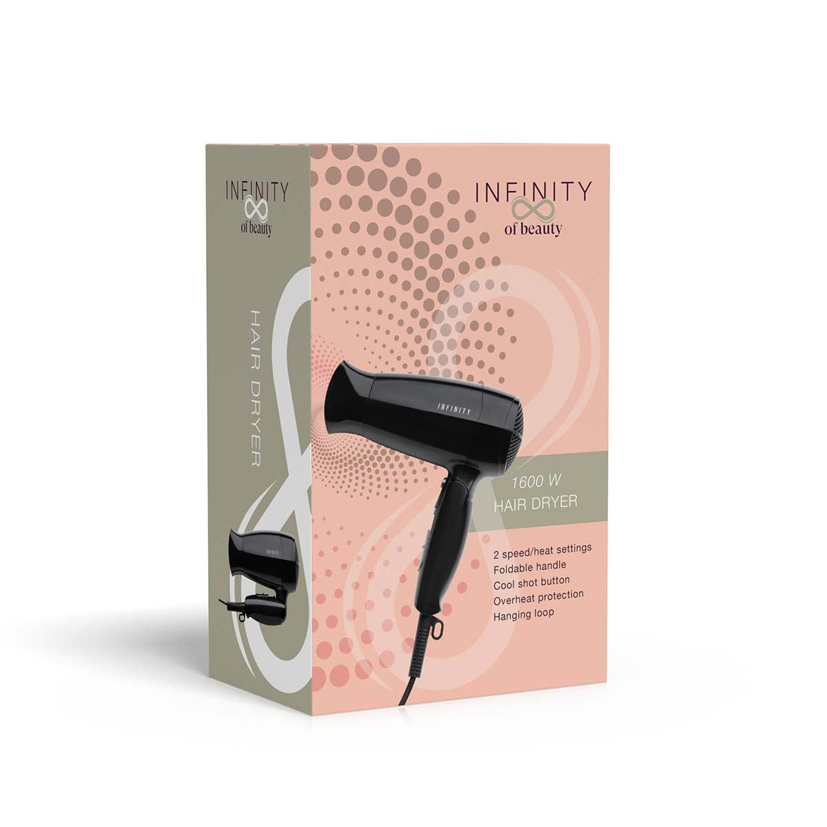 MELISSA Hair Dryer | Ideal for Travel with Foldable Handle 1600W | Black