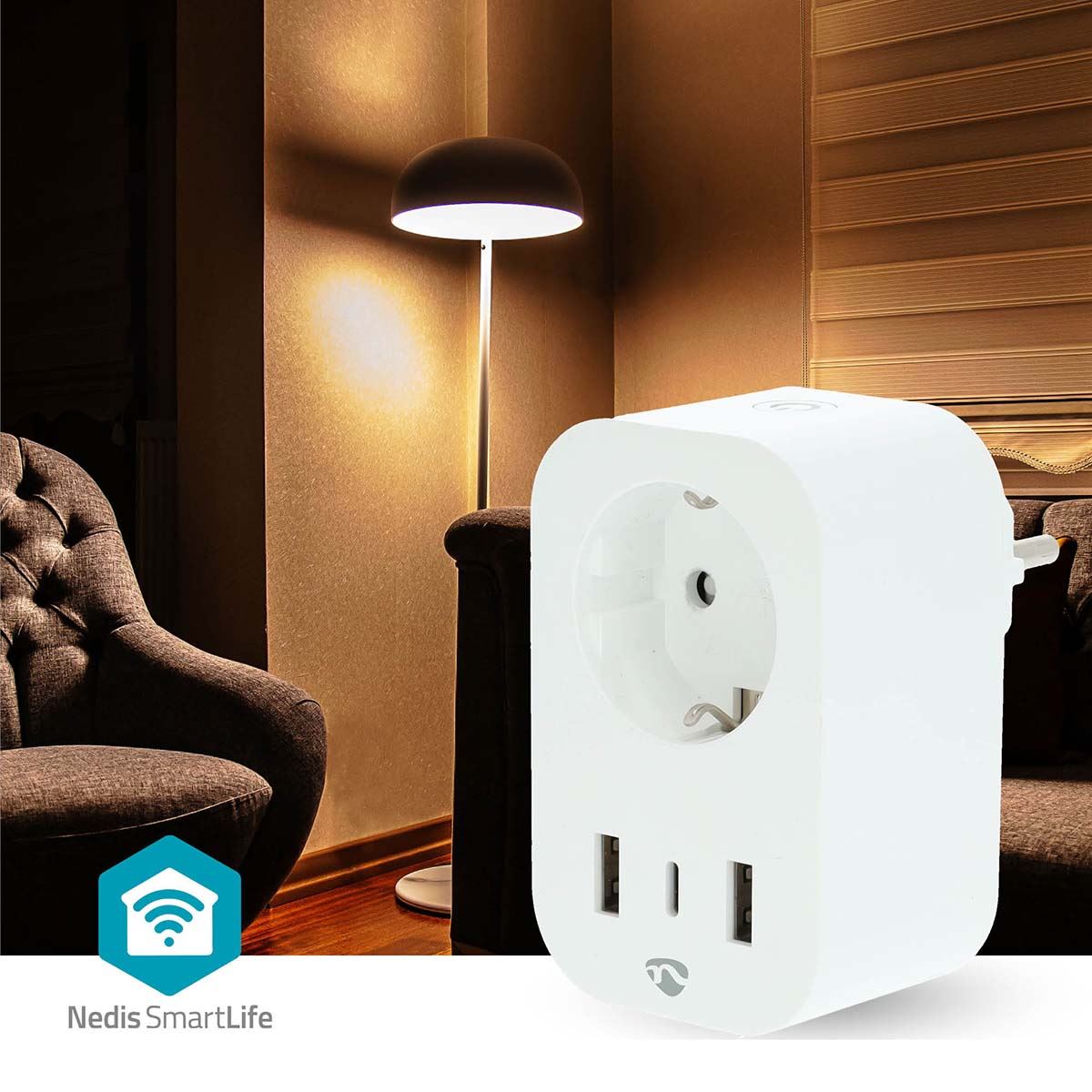 Nedis SmartLife Smart Plug | Wi-Fi | IP21 | Power meter | 3680 W | Type F (CEE 7/7) / 1x USB-C™ / 2x USB | 0 - 55 °C | Android™ / IOS | White | 1 pcs