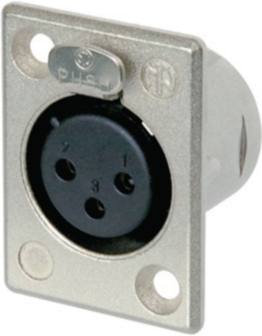 Neutrik 3 pole female receptacle, solder contacts, Nickel housing, silver contacts