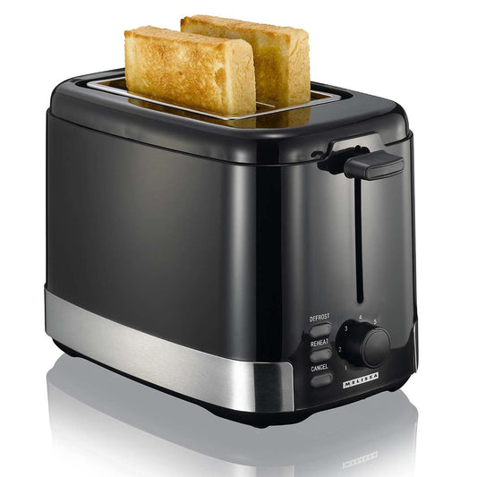 MELISSA Toaster 2 Bread Slices | 2 Wide Slots | Browning levels: 7 | Bun Warmer | Defrost feature | 800 W | Black