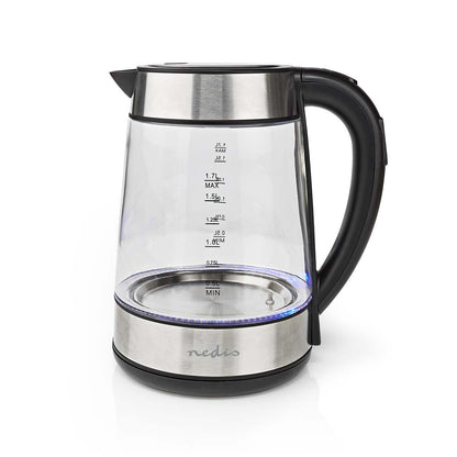 Nedis Electric Kettle | 1.7 l | Glass | Transparent | 60,70,80,90,100 °C | Temperature indicator | Rotatable 360 degrees | Concealed heating element | Strix® controller | Boil-dry protection