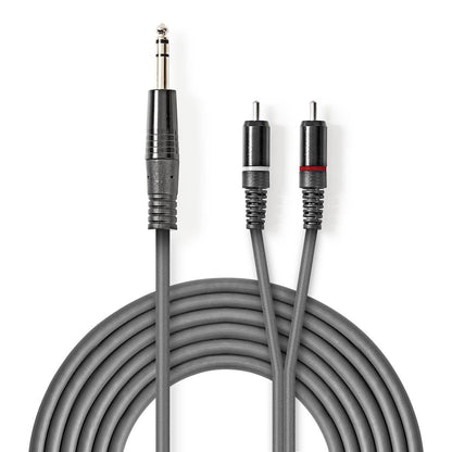 Nedis Stereo Audio Cable | 6.35 mm Male | 2x RCA Male | Nickel Plated | 3.00 m | Round | Dark Grey | Carton Sleeve