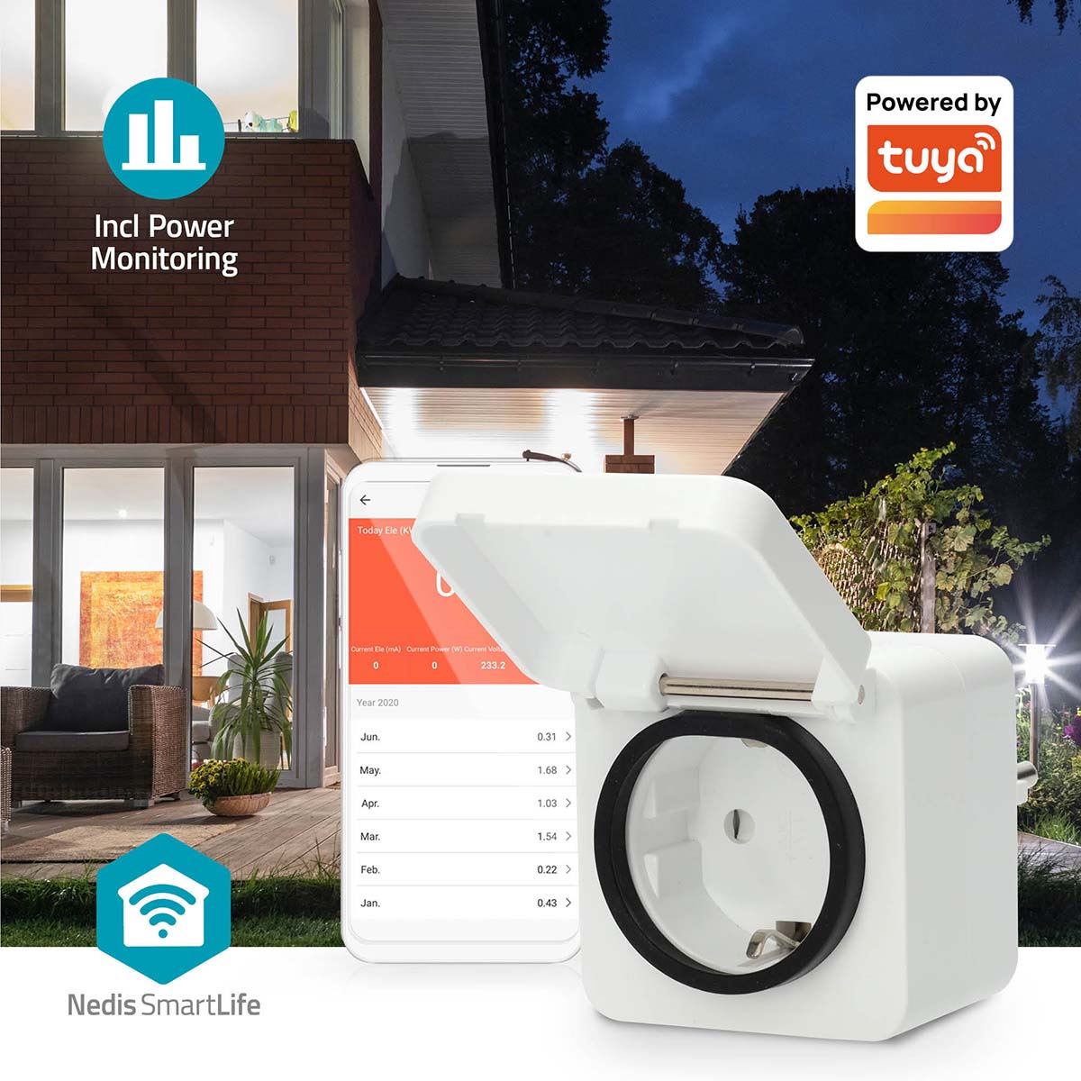 Nedis SmartLife Smart Plug | Wi-Fi | IP44 | 3680 W | Plug with earth contact | -25 - 55 °C | Android™ / IOS | Grey / White | 1 pcs