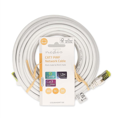 Nedis CCGL85420WT100 | CAT7 Network Cable | S/FTP | RJ45 Male | RJ45 Male | 10.0 m | Snagless | Round | LSZH | White | Label