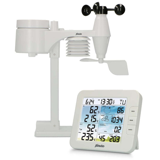 Alecto WS5400 | 8-in-1 Wi-Fi Smart Weather Station | Indoor and Outdoor Temperature, Forecast, Wind, Pressure, Humidity, Rain & More | Outside Wireless sensor | Application | Grey