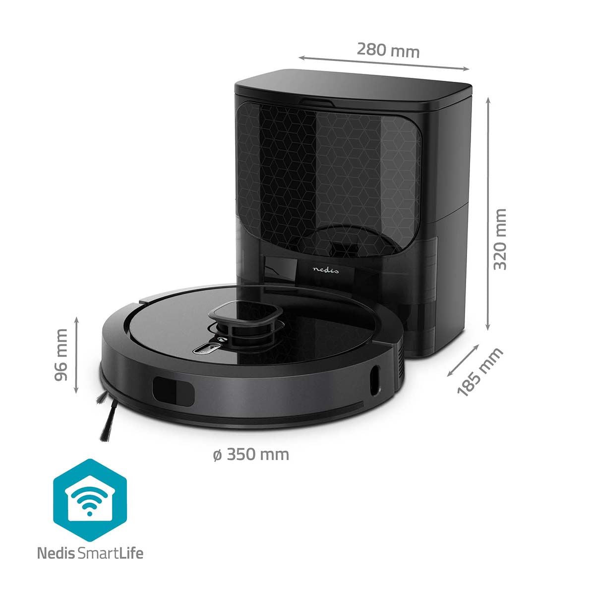 Nedis SmartLife Robot Vacuum Cleaner | Laser Navigation | Wi-Fi | Capacity collection reservoir: 0.6 l | Automatic charging | Maximum operating time: 3 hrs | Black | Android™ / IOS