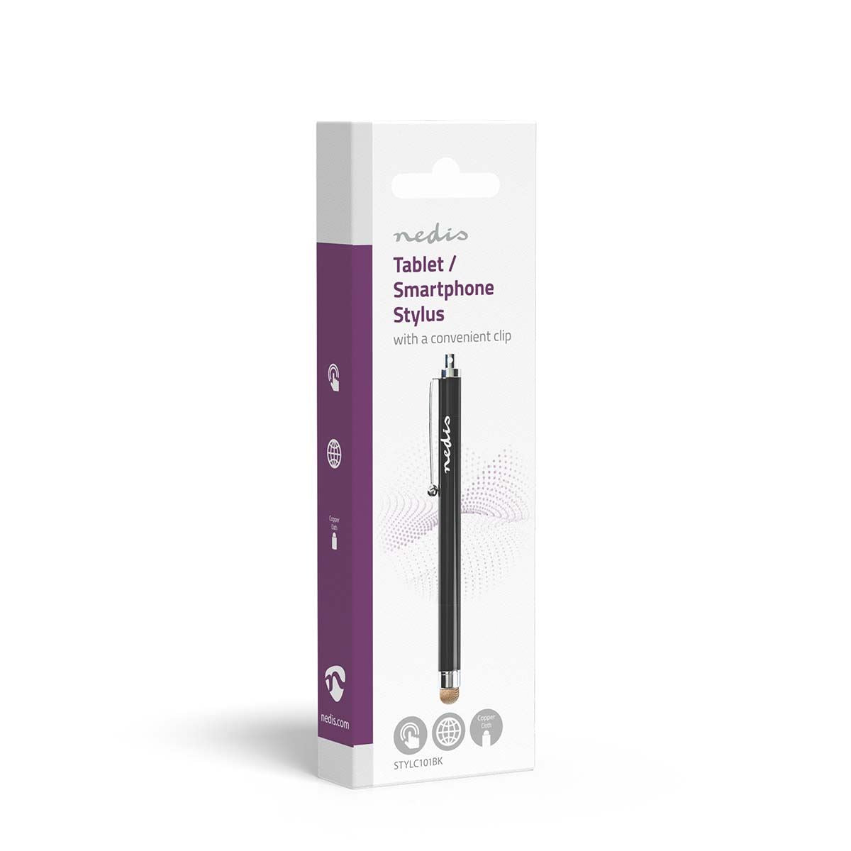 Nedis Stylus | Used for: Smartphone / Tablet | Copper-Cloth Tip | 1 pcs | With clip | Black