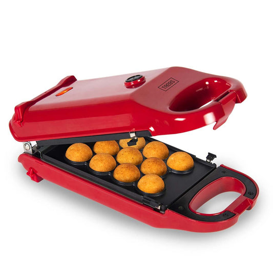 Trebs 6-in-1 Snack Maker | Waffles, Doughnuts, Cake pops, Madeleine biscuits, Waffle Bowls, Mini cakes | 700W | Red