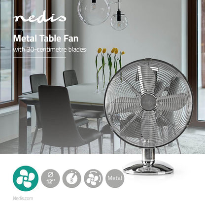 Nedis Table Fan | Mains Powered | Diameter: 300 mm | 35 W | Oscillation | 3-Speed | Chrome