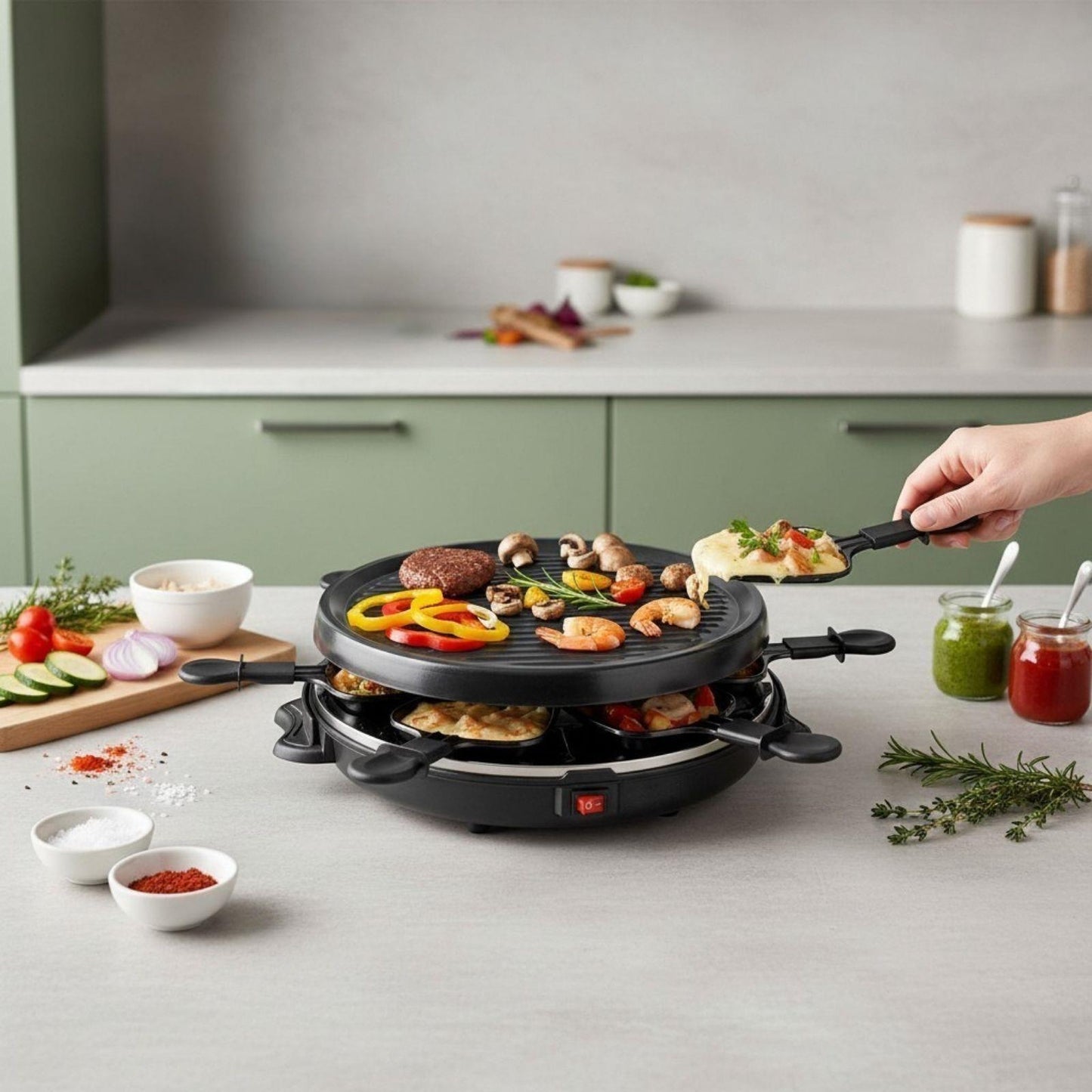 MELISSA Gourmet / Raclette | Grill | 6 Persons | Spatula | Non stick coating | Round