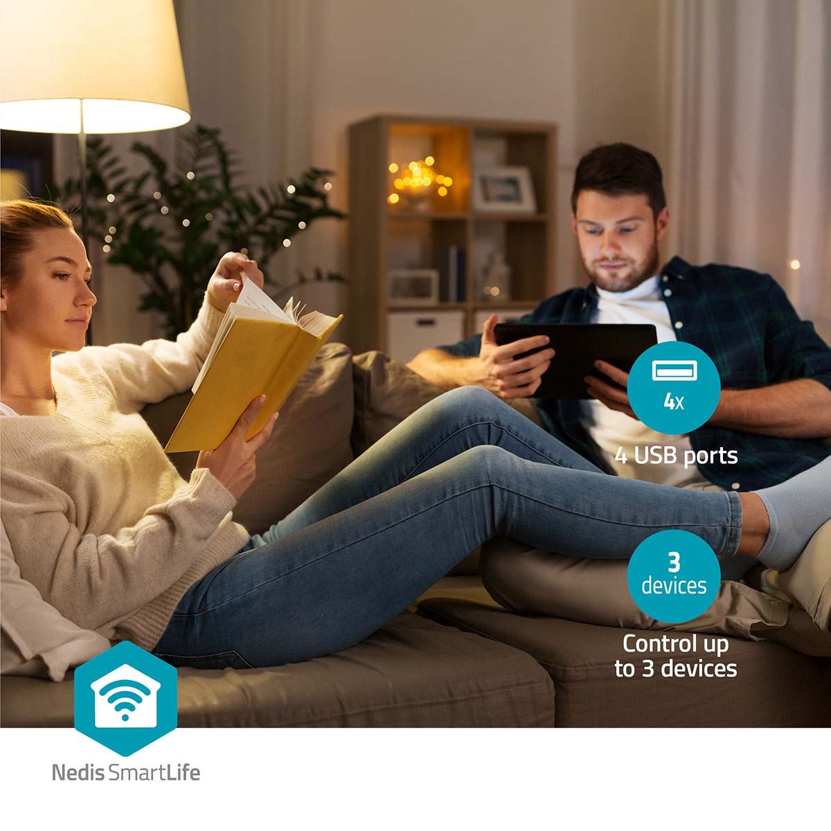 Nedis SmartLife Power Strip | Wi-Fi | 3x Plug with earth contact (CEE 7/3) / 4x USB | 16 A | 3680 W | 1.80 m | -10 - 40 °C | Android™ / IOS | White