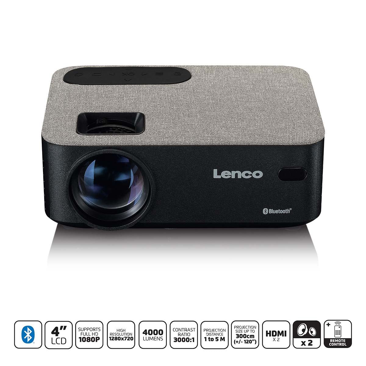 Lenco HD 720P LCD Projector with Bluetooth Grey