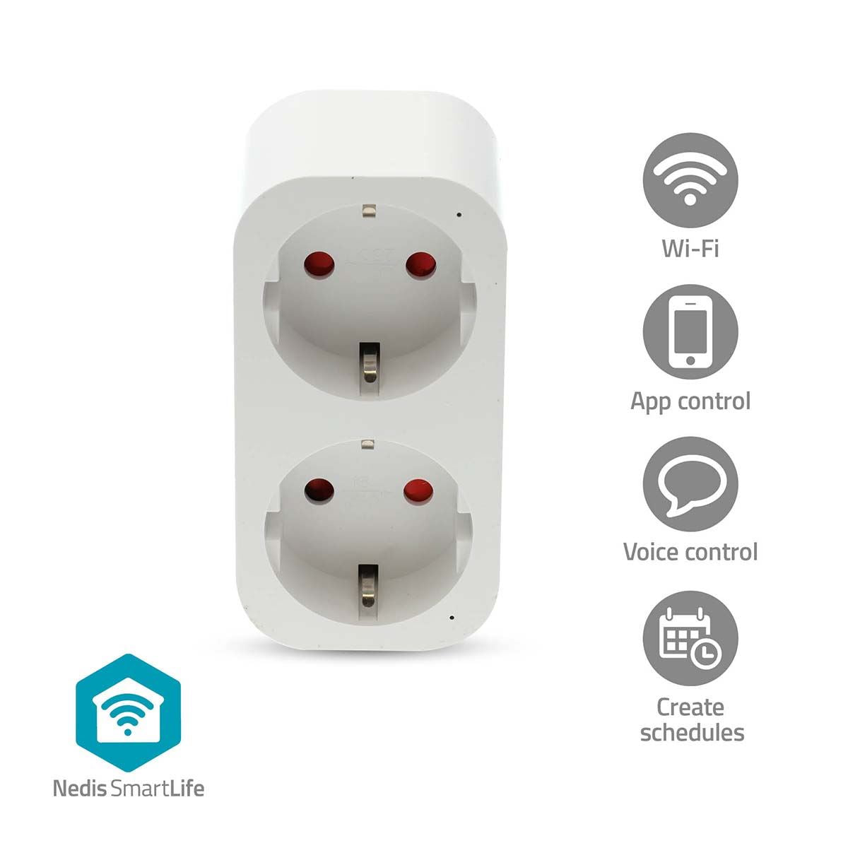 Nedis SmartLife Smart Plug | Wi-Fi | IP21 | Power meter | 3680 W | Type F (CEE 7/7) | 0 - 55 °C | Android™ / IOS | 2-Way | White | 1 pcs