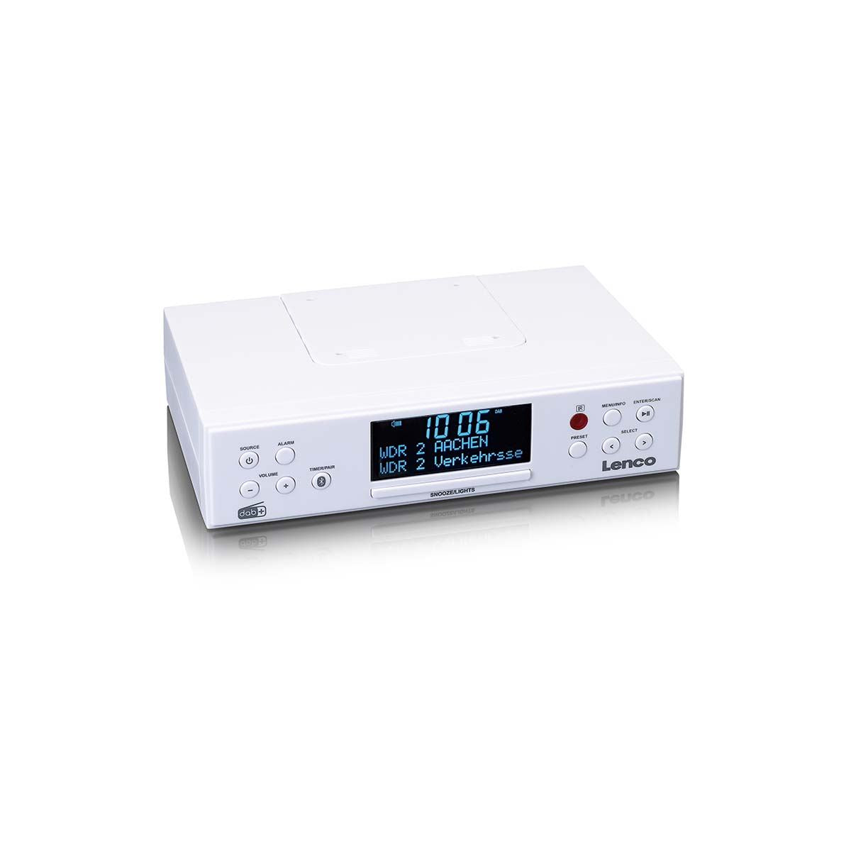 Lenco KCR-190WH | Under Cabinet Kitchen Clock DAB+ / FM Radio| Bluetooth® Speaker | Remote Control | White