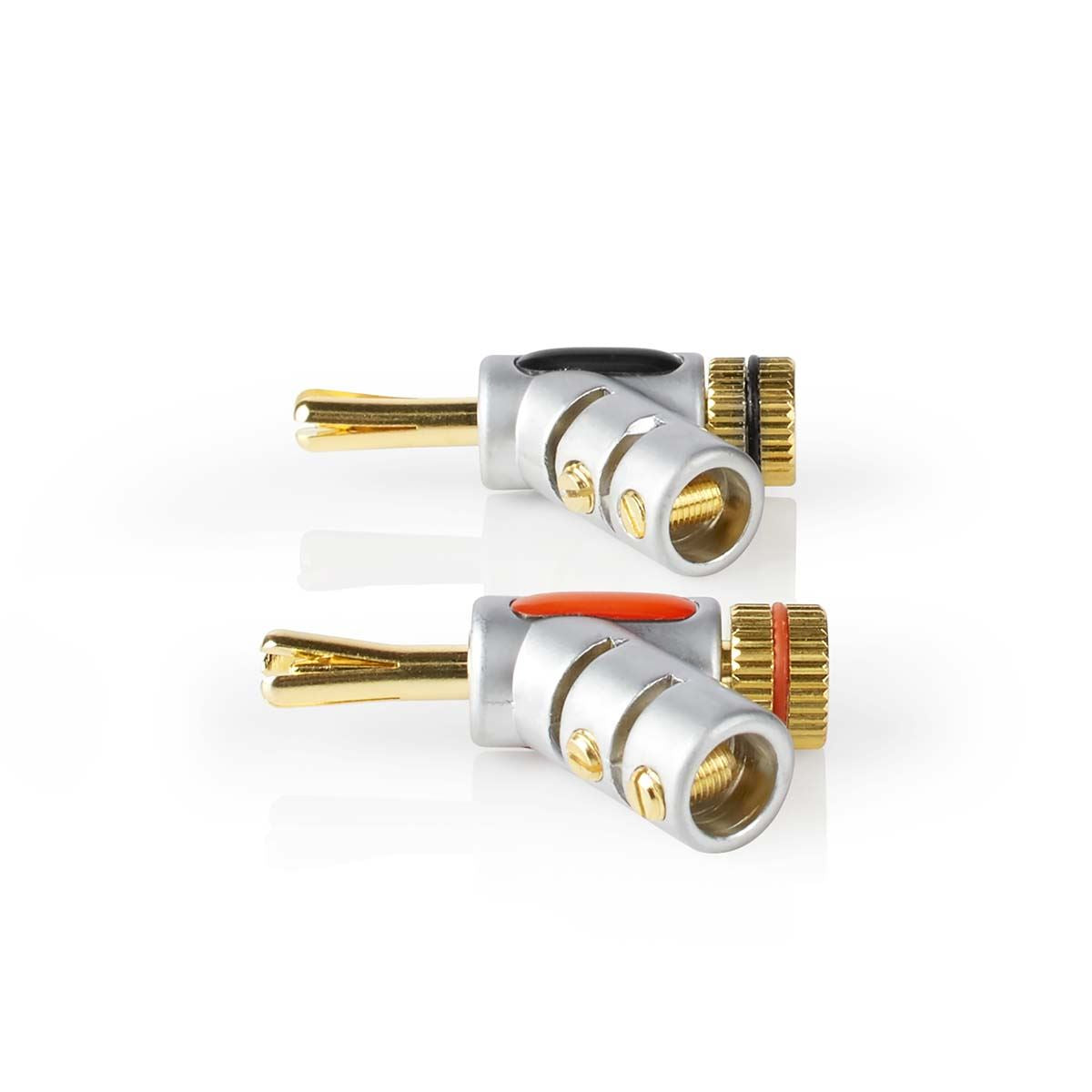 Nedis CAGC26990ME | Banana Connector | Straight | Male | Gold Plated | Screw | Cable input diameter: 7.4 mm | Zinc Alloy | Silver | 2 pcs | Box