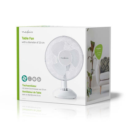 Nedis Table Fan | Mains Powered | Diameter: 230 mm | 22 W | Oscillation | 2-Speed | White