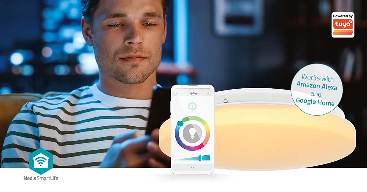 Nedis SmartLife Ceiling Light | Wi-Fi | RGB / Warm to Cool White | Round | Diameter: 260 mm | 1820 lm | 2700 - 6500 K | IP44 | Energy class: F | Android™ / IOS