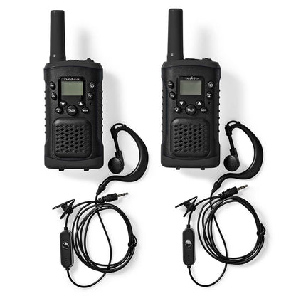 Nedis Walkie-Talkie Set | 2 Handsets | Up to 6 km | Frequency channels: 8 | PTT / VOX | up to 3 Hours | Headphone output | 2 Headsets | Black