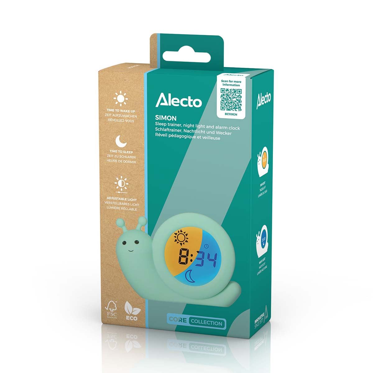 Alecto BC110GN SIMON | Sleep Trainer & Night Lamp Light / Alarm Clock - Green