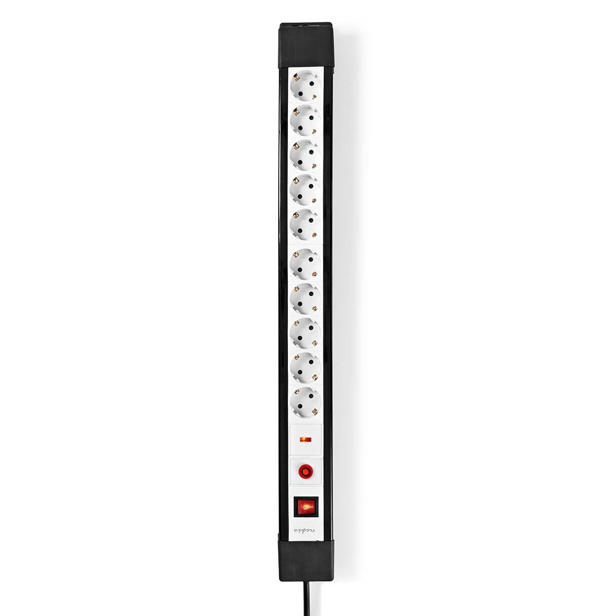 Nedis Extension Socket | Type F (CEE 7/7) | 10-Way | 3.00 m | 3680 W | 16 A | Kind of grounding: Side Contacts | 230 V AC 50/60 Hz | Socket angle: 45 ° | H05VV-F 3G1.5mm² | On/Off switch | Black
