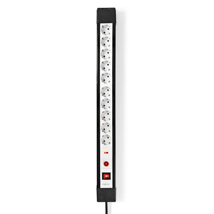 Nedis Extension Socket | Type F (CEE 7/7) | 10-Way | 3.00 m | 3680 W | 16 A | Kind of grounding: Side Contacts | 230 V AC 50/60 Hz | Socket angle: 45 ° | H05VV-F 3G1.5mm² | On/Off switch | Black