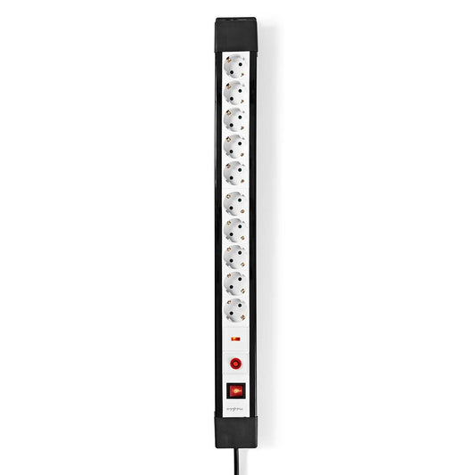 Nedis Extension Socket | Type F (CEE 7/7) | 10-Way | 3.00 m | 3680 W | 16 A | Kind of grounding: Side Contacts | 230 V AC 50/60 Hz | Socket angle: 45 ° | H05VV-F 3G1.5mm² | On/Off switch | Black
