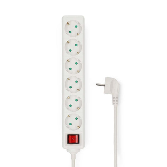 Nedis Extension Socket | Type F (CEE 7/7) | 6-Way | 3.00 m | 3680 W | 16 A | Kind of grounding: Side Contacts | 230 V AC 50/60 Hz | Socket angle: 45 ° | H05VV-F 3G1.5mm² | On/Off switch | White