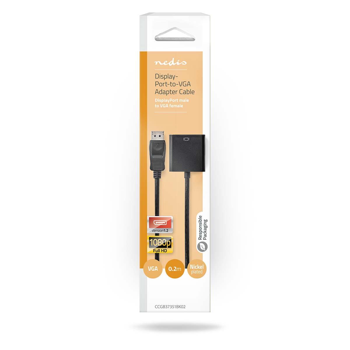 Nedis CCGB37351BK02 | DisplayPort Adapter | DisplayPort Male | VGA Female | 1080p | Nickel Plated | 0.20 m | Round | Black | Box