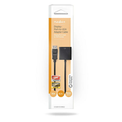 Nedis CCGB37351BK02 | DisplayPort Adapter | DisplayPort Male | VGA Female | 1080p | Nickel Plated | 0.20 m | Round | Black | Box