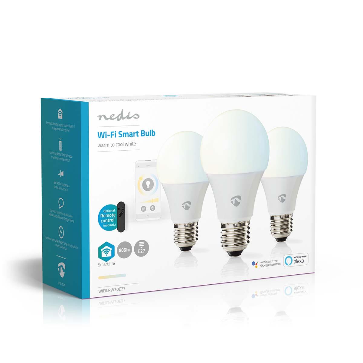 Nedis SmartLife LED Bulb | Wi-Fi | E27 | 806 lm | 9 W | Warm to Cool White | 2700 - 6500 K | Android™ / IOS | Bulb | 3 pcs