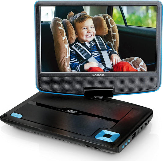 Lenco DVP-910BU | Portable 9" DVD-Player | USB Headphones and Mounting bracket |Blue / Black